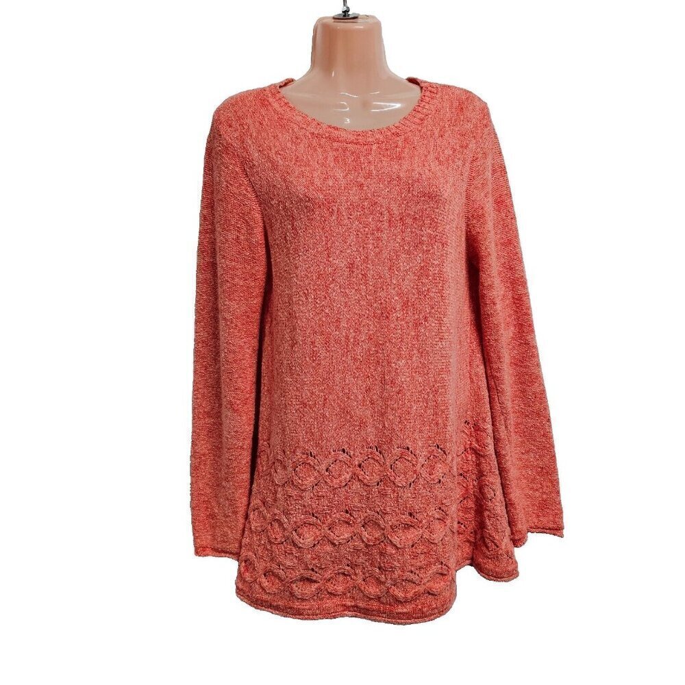 Kinross Knit Pullover Tunic Sweater Women Size L Salmon Cotton Round Neck
